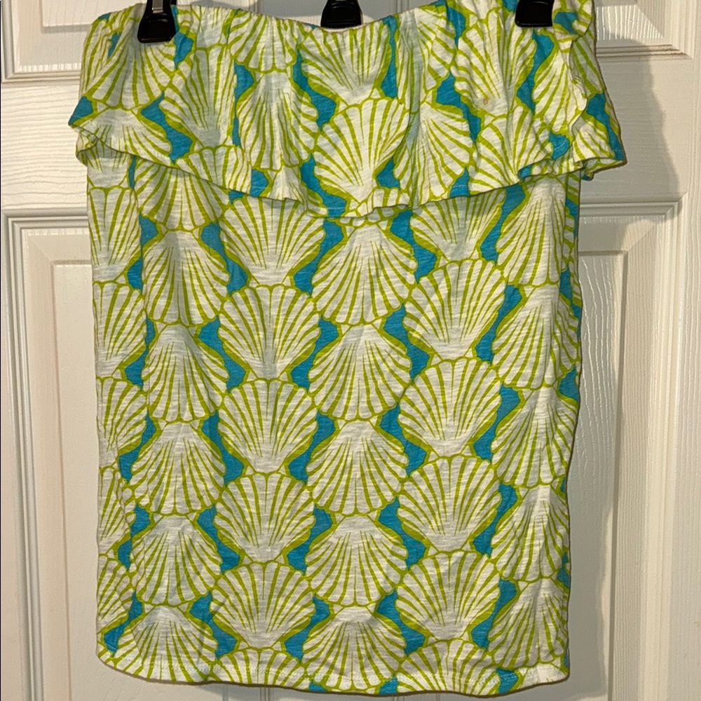 Green and Blue Shell Patterned Women's Top